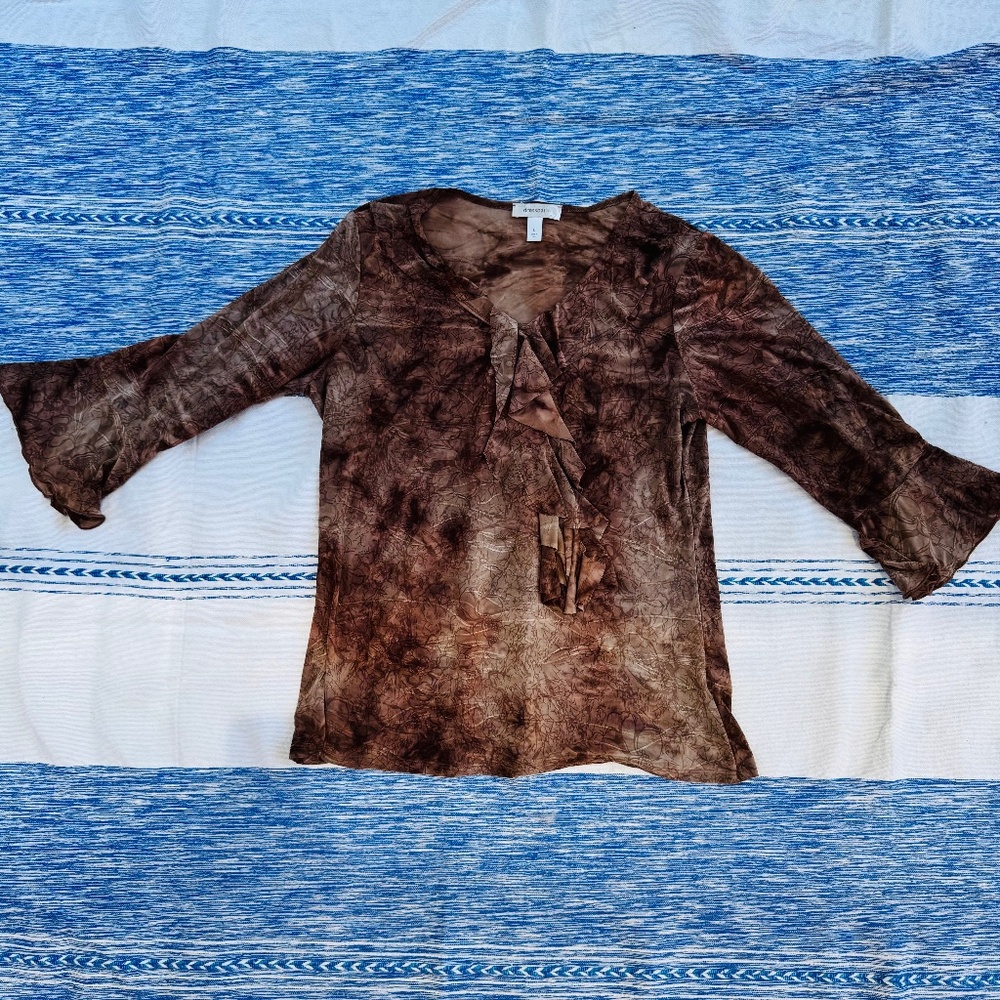 Dressbarn Brown Business Casual top with floral detailing
